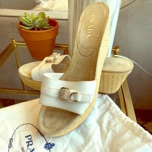 NWOT White Prada Wedge